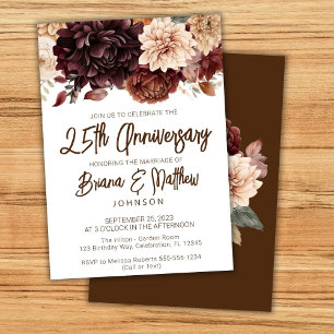 Convites Aniversário de Casamento de 25 anos Floral Bege Ma