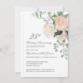 Convites Aniversário de Casamento de 25 Anos Floral Rosa Aq