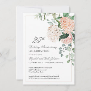 Convites Aniversário de Casamento de 25 Anos Floral Rosa Aq