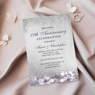 Convites Aniversário de Casamento de 25 Anos Floral Roxo Pr