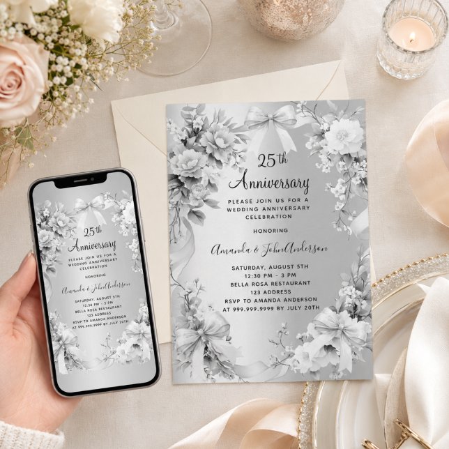 Convites aniversário de casamento de 25 anos flores de prat (Criador carregado)