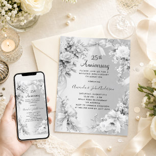 Convites aniversário de casamento de 25 anos flores de prat
