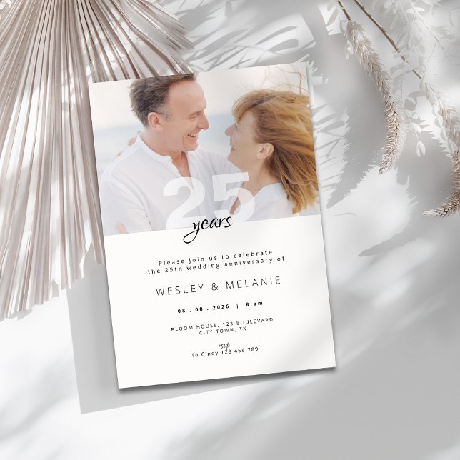 Convites Aniversário de Casamento de 25 Anos Moderno com Fo (modern 25th wedding anniversary invitation with photo)