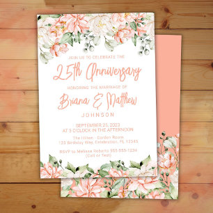 Convites Aniversário de Casamento de 25 anos Peach Blush Iv