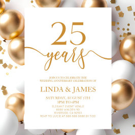 Convites Aniversário de Casamento de 25 de Champagne Minima