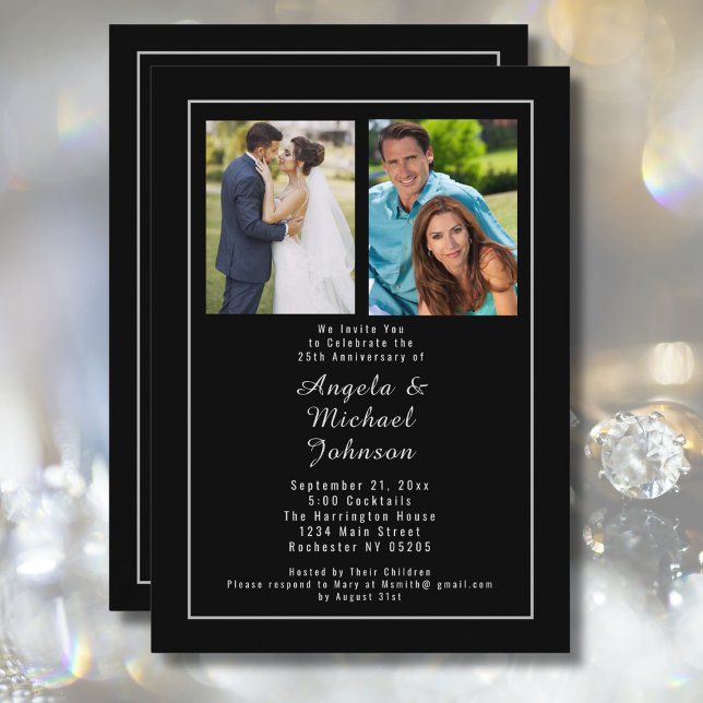 Convites Aniversário de Casamento de 25 de Prata Negra Entã (Criador carregado)