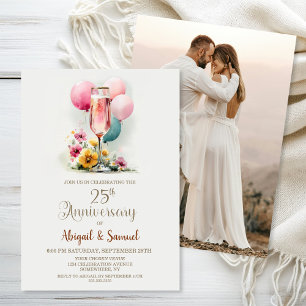 Convites Aniversário de Casamento de 25 de Vidro de Champag