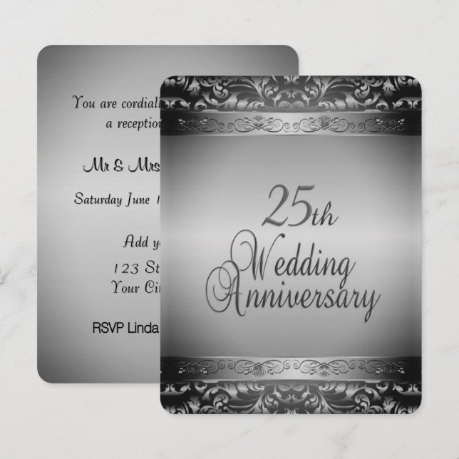 Convites Aniversário de Casamento de 25 Elegante (Frente/Verso)