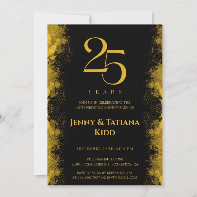 Convites Aniversário de Casamento de 25 Preto e Dourado (Frente)