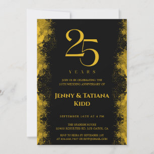 Convites Aniversário de Casamento de 25 Preto e Dourado
