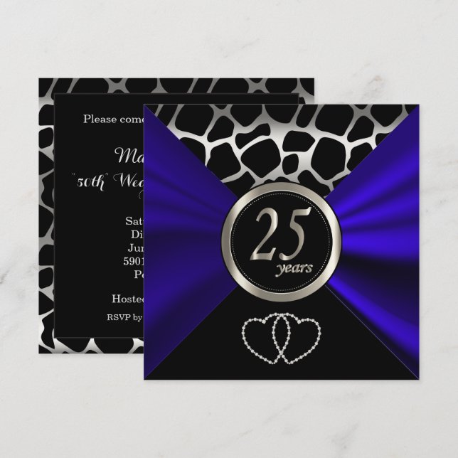 Convites Aniversário de Casamento de 25 Silver | Padrão Gir (Frente/Verso)