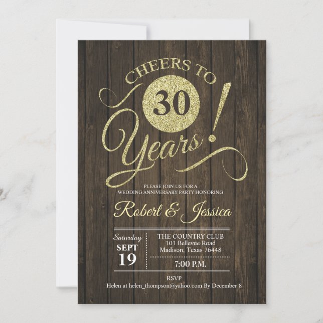 Convites Aniversário de Casamento de 30 Anos Rústico - Made (Frente)