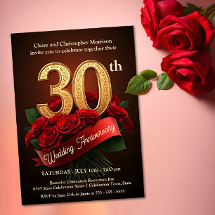Convites Aniversário de Casamento de 30 Dourado das Rosas v