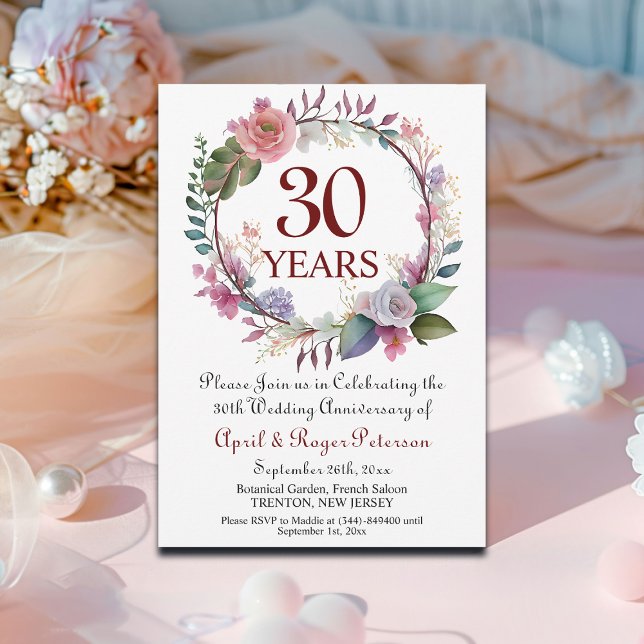 Convites Aniversário de Casamento de 30 Pearl Floral (Criador carregado)