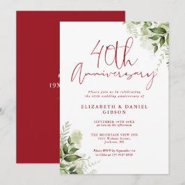 Convites Aniversário de Casamento de 40 Anos Folhagem Rúbri