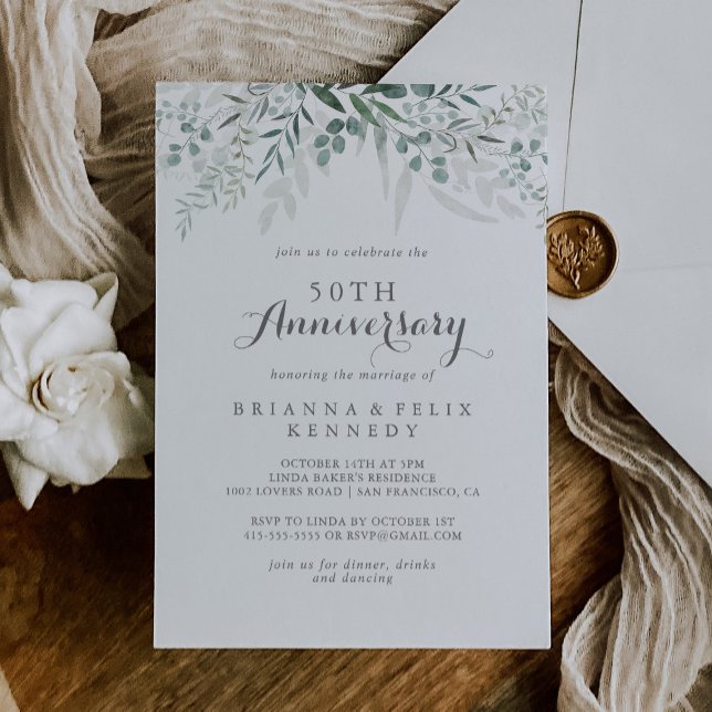 Convites Aniversário de Casamento de 50º Eucalyptus Minimal (Criador carregado)
