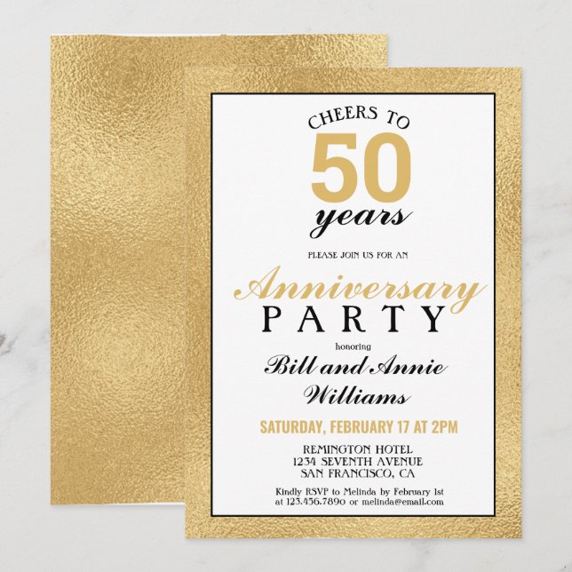 Convites Aniversário de Casamento de 50 Anos Brinde a 50 An (Frente/Verso)