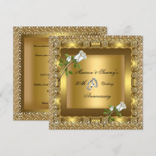 Convites Aniversário de Casamento de 50 Anos Dourado Elegan