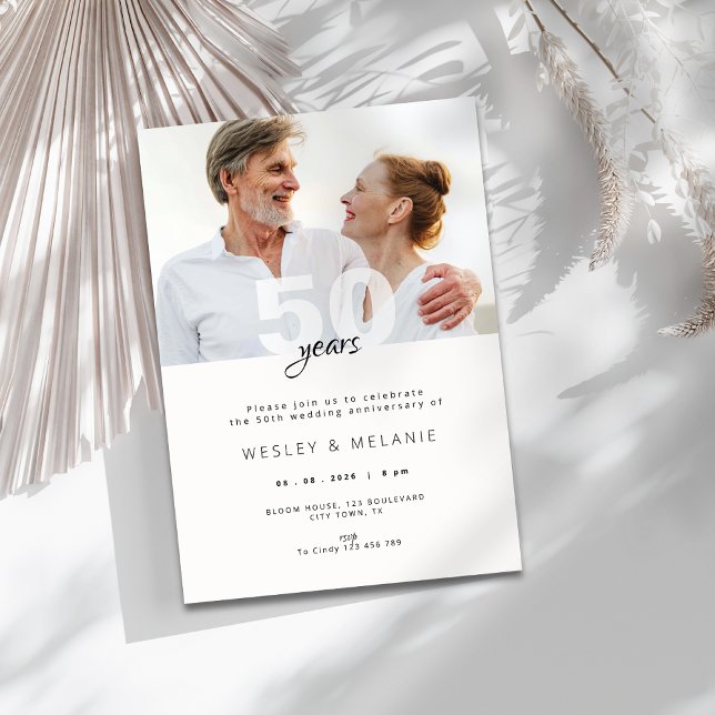 Convites Aniversário de Casamento de 50 Anos Moderno com Fo (modern 50th wedding anniversary invitation with photo)