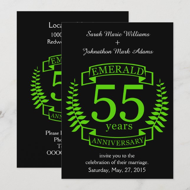 Convites ANIVERSÁRIO DE CASAMENTO DE 55 ANOS ESmeralda (Frente/Verso)