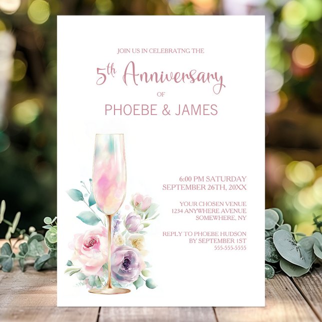 Convites Aniversário de Casamento de 5 Anos Floral com Cham (Criador carregado)