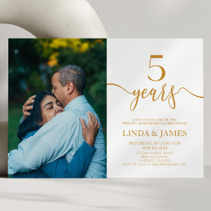 Convites Aniversário de Casamento de 5 de Champagne Minimal