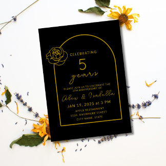 Convites Aniversário de Casamento de 5 Dourado e Negro Mode