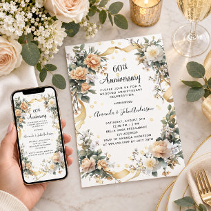 Convites aniversário de casamento de 60 anos flores amarela