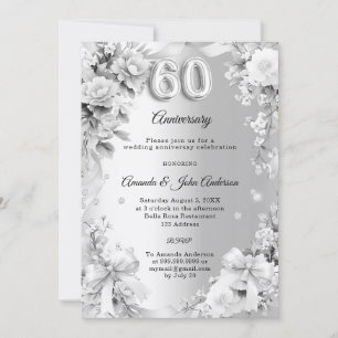 Convites aniversário de casamento de 60 anos flores de prat