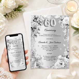 Convites aniversário de casamento de 60 anos flores de prat