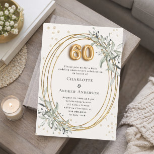 Convites aniversário de casamento de 60 anos marfim folhage