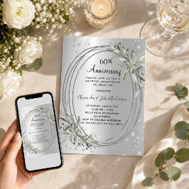 Convites aniversário de casamento de 60 anos prata folhagem