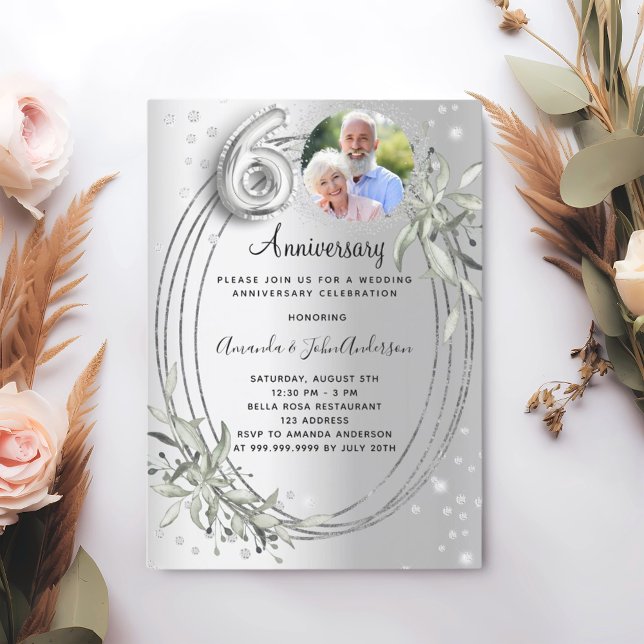 Convites aniversário de casamento de 60 anos prata foto dia (Criador carregado)