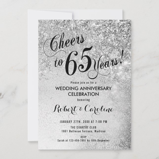 Convites Aniversário de Casamento de 65 Anos Prata (Frente)