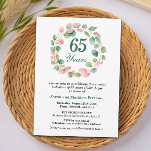 Convites Aniversário de Casamento de 65 anos Teal Gold Pink