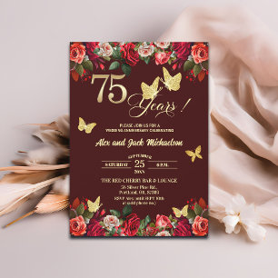 Convites Aniversário de Casamento de 75 anos Elegante Flora