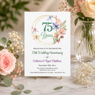 Convites Aniversário de Casamento de 75 Anos Moldura Dourad