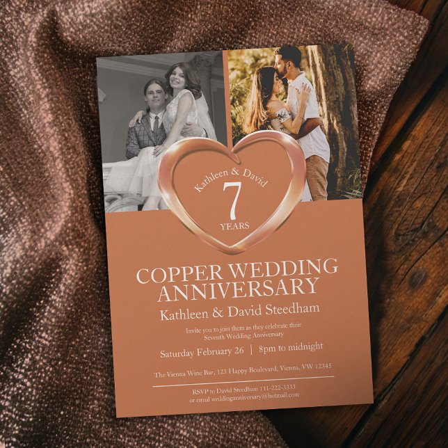 Convites Aniversário de casamento de cobre elegante dos 7 a (Criador carregado)