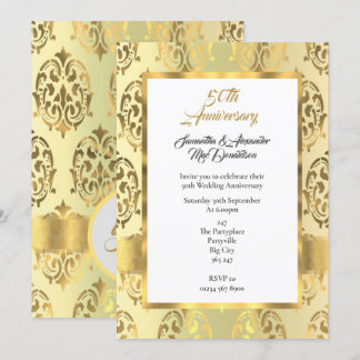 Convites Aniversário de casamento de damasco dourado 50 ano