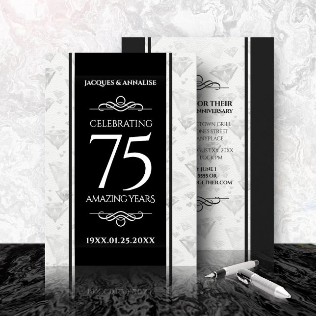 Convites Aniversário de Casamento de Diamante Elegante 75 (75th Diamond Wedding Anniversary Invitation Cover Photo.)