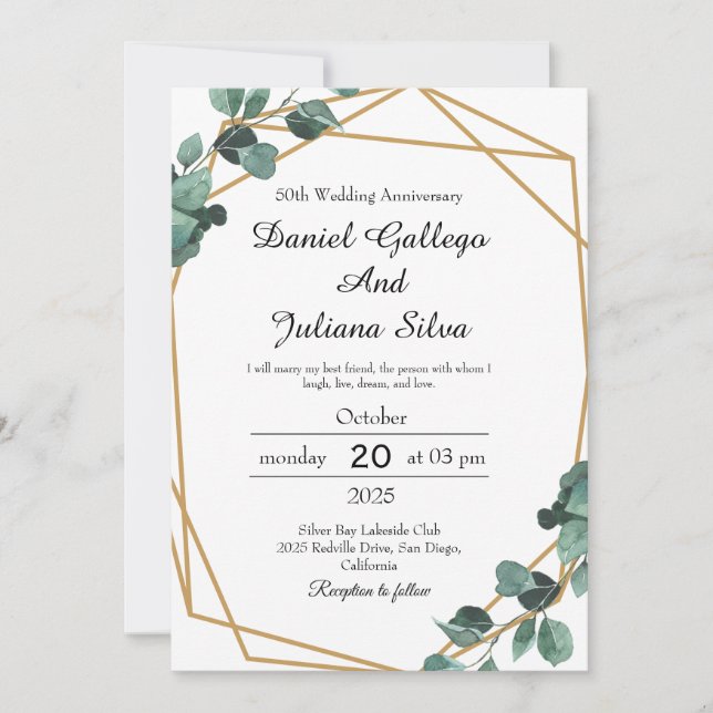 Convites Aniversário de Casamento de Emerald Greenery (Frente)