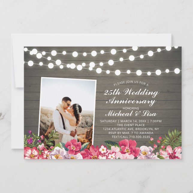 Convites Aniversário de Casamento de Foto Rustic Wood 40th (Frente)