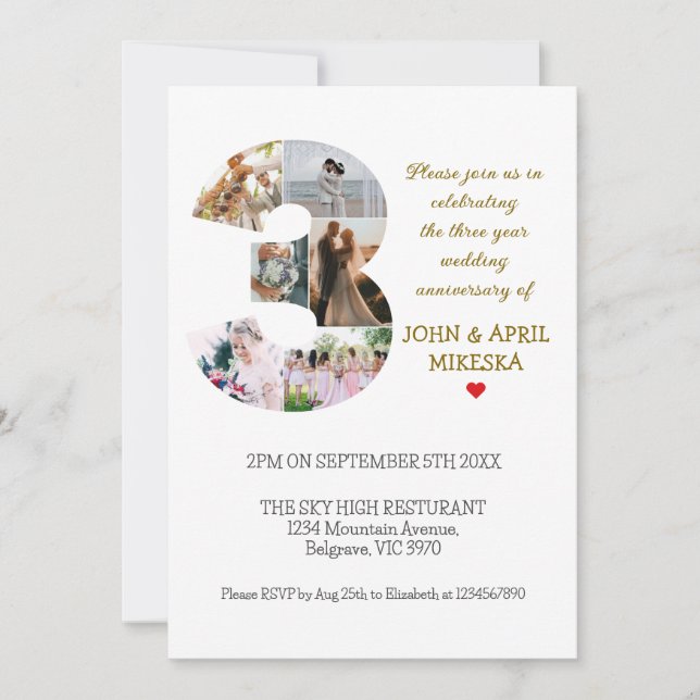 Convites Aniversário de Casamento de Fotografias Personaliz (Frente)