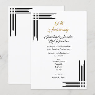 Convites Aniversário de casamento de ouro preto e branco