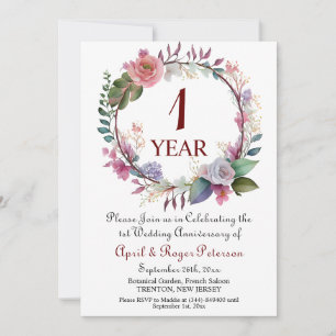 Convites Aniversário de Casamento de Papel de 1rua Floral