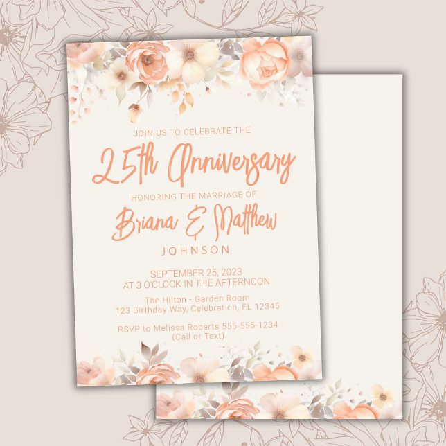 Convites Aniversário de Casamento de Peach Beige Ivory Flor (Criador carregado)