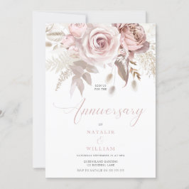 Convites Aniversário de Casamento de Rosas Blush Floral Dus
