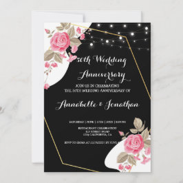 Convites Aniversário de Casamento de ruas Florais Rosa-Eleg