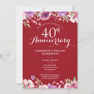 Convites Aniversário de Casamento de Rubi de 40 Anos Chic F
