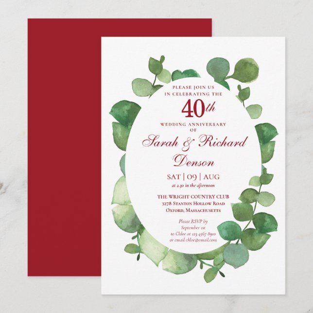 Convites Aniversário de Casamento de Rubi de 40 Anos com Fo (Frente/Verso)